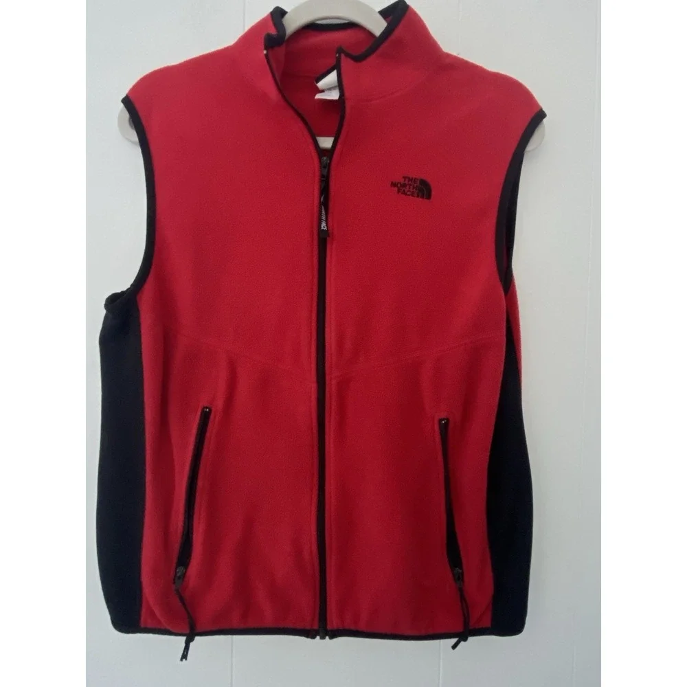 VTG The North Face Fleece Vest‎ Mens Size Medium Full Zip Sleeveless Red USA